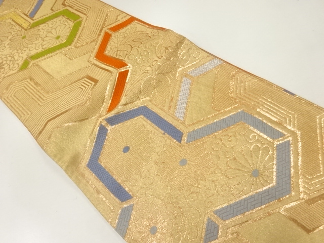 アンティーク　毘沙門亀甲に菊桐模様織出し袋帯（材料）